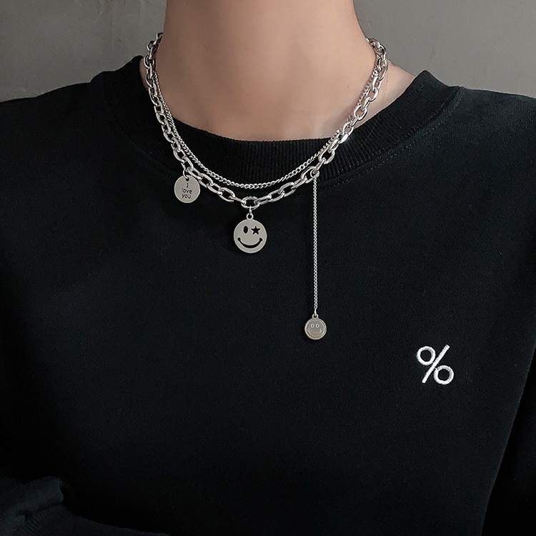 Smiley Necklace Accessories Clavicle Chain Trendy Hip Hop Personality