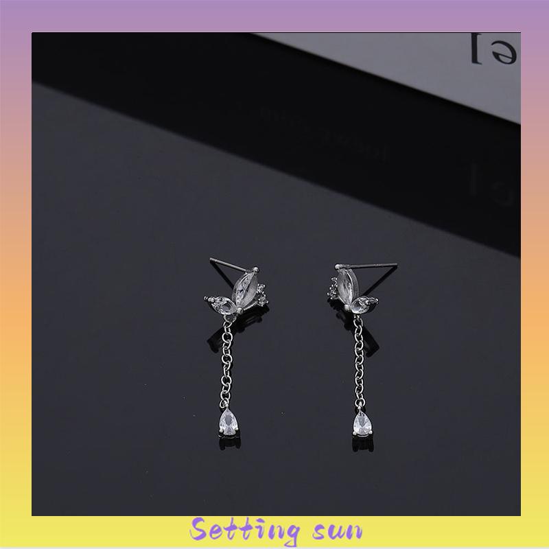 Anting Kupu-kupu Rumbai Drop Earrings Retro French Temperamen Indah Flash Diamond Earrings TN