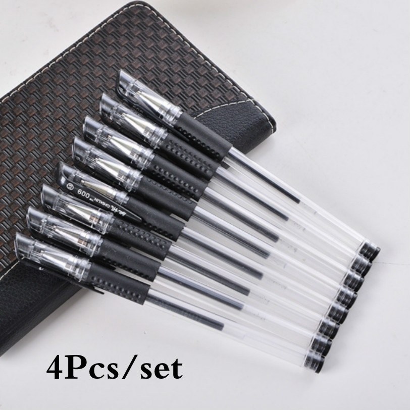 4pcs / set Pulpen Gel Tinta Hitam Gaya Korea Untuk Sekolah / Kantor