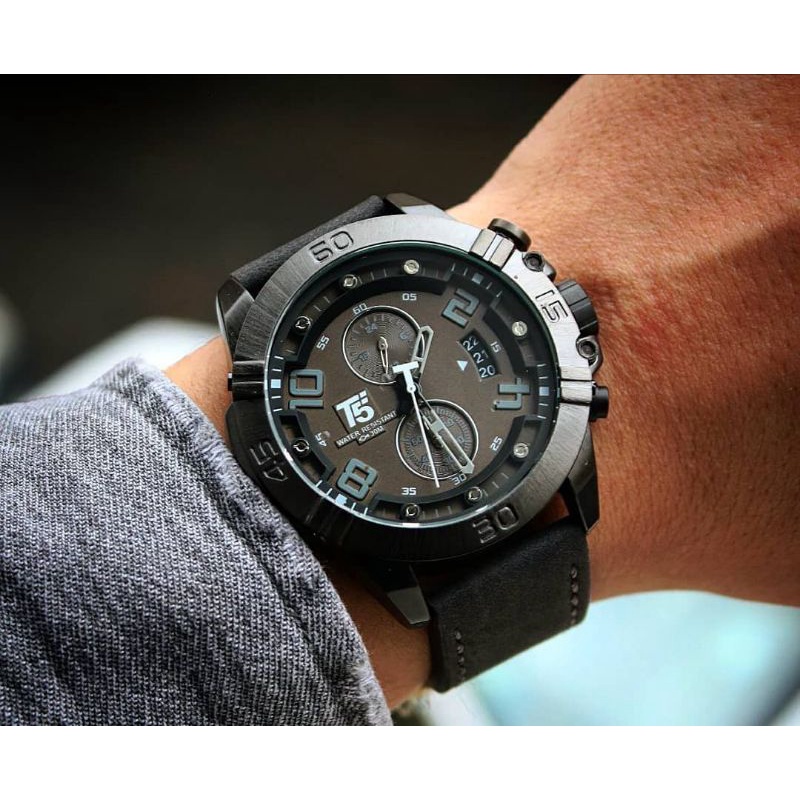 Jam tangan pria T5 chronos black original