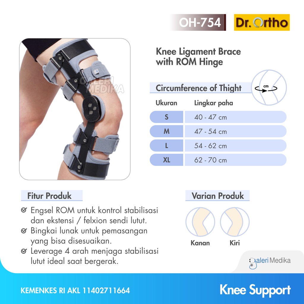Dr. Ortho OH-754 Knee Ligament Brace With ROM Hinge - Menjaga Stabilisasi Sendi Lutut dan Melindungi Ligamen