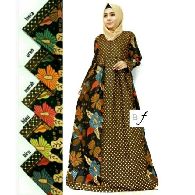 Gamis Batik Kembang Kawung Resleting Depan