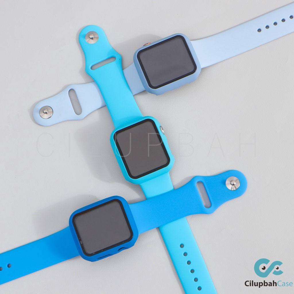 FULLSET Strap for Apple Watch Sport Band &amp; Tempered Glass Case 2 in 1  iwatch For 38mm 40mm 42mm 44mm