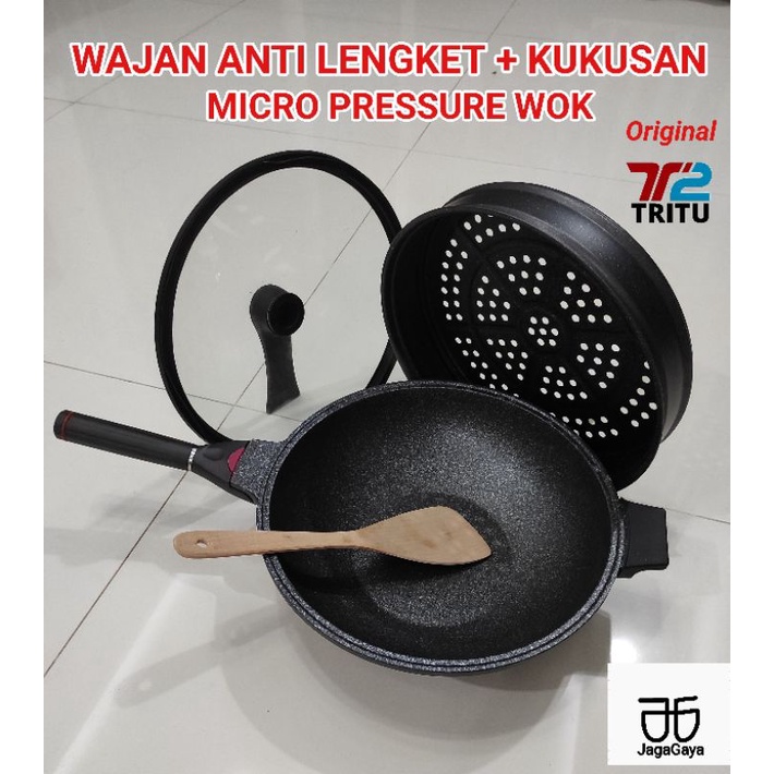 TRITU WAJAN PRESTO ANTI LENGKET + KUKUSAN DENGAN INDIKATOR PANAS/ WOK PAN