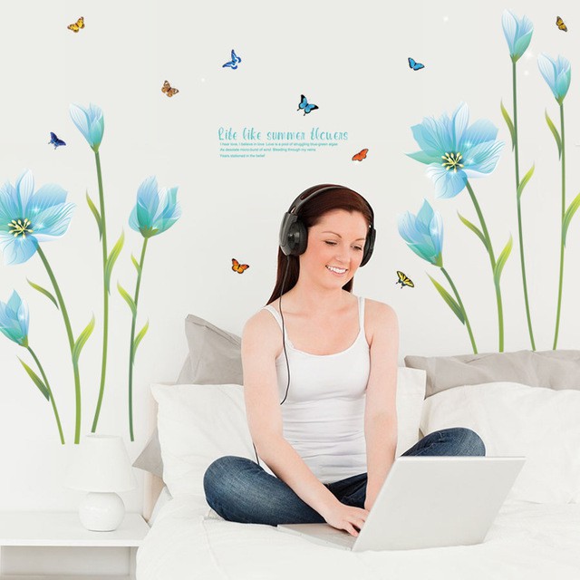 RELIZA WALL STICKER BUNGA BIRU BLUE FLOWERS STIKER DINDING SK9029