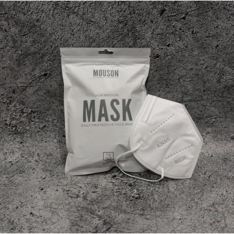 READY MASKER KN95 KN MERK MOUSON WARNA PUTIH ADA EMBOS 5 PLY MOUSON ISI 10 LBR PER PACK