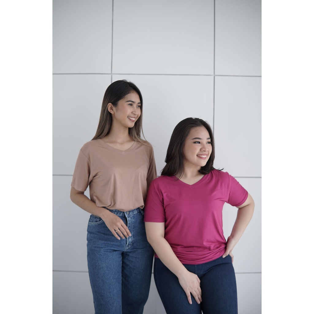 (COD) GBMJ Butik Kaos Wanita V Neck Lengan Pendek Terlaris Basic Katun Oversize Import Alsava V Allsize Standar Jumbo S-XXL