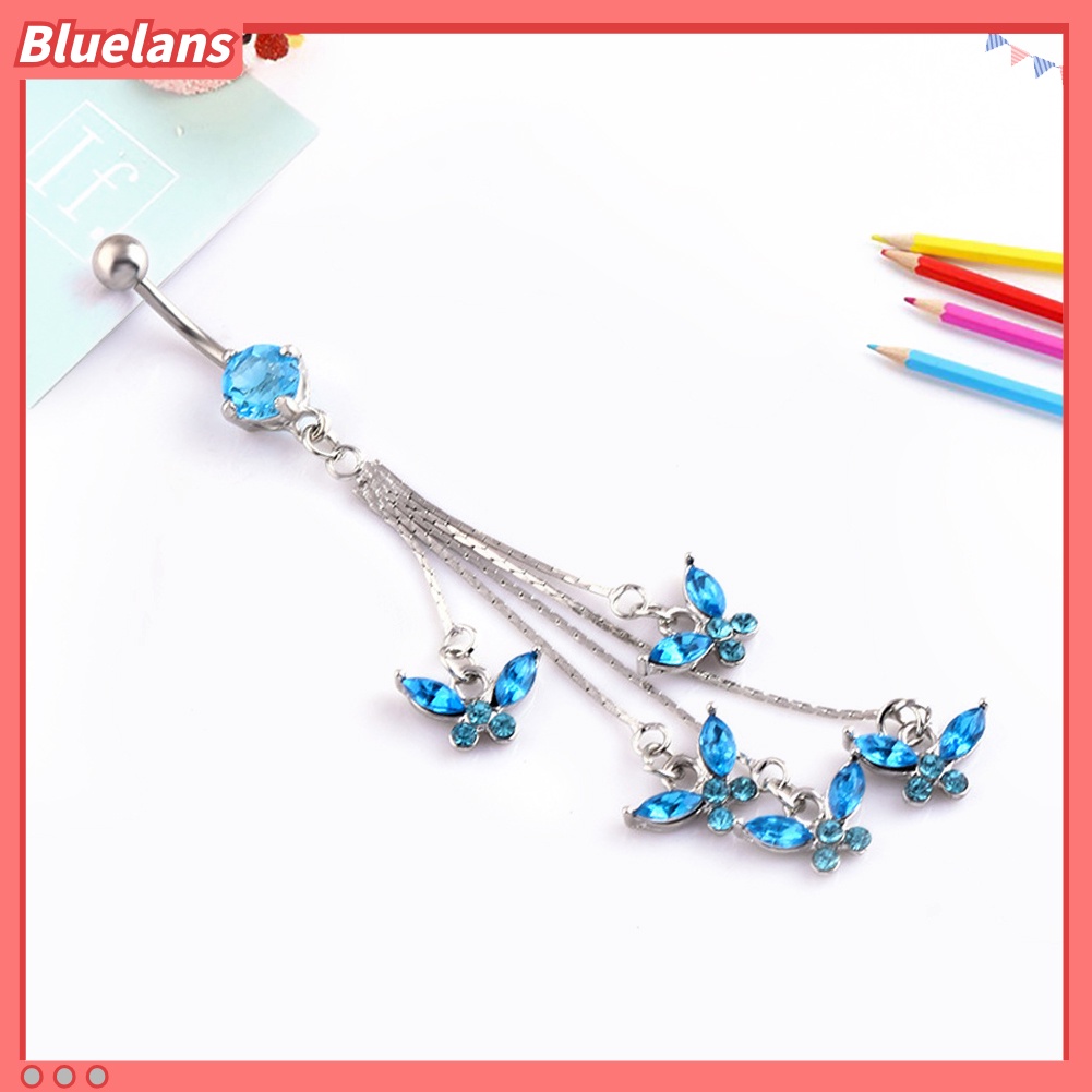 Bluelans 14G 316L Surgical Steel Sexy Butterfly Rhinestone Dangle Navel Belly Button Ring