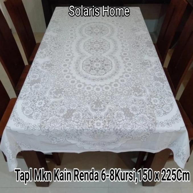 ```````] Taplak Meja Makan Putih Segi Kain Renda 6-8Kursi .