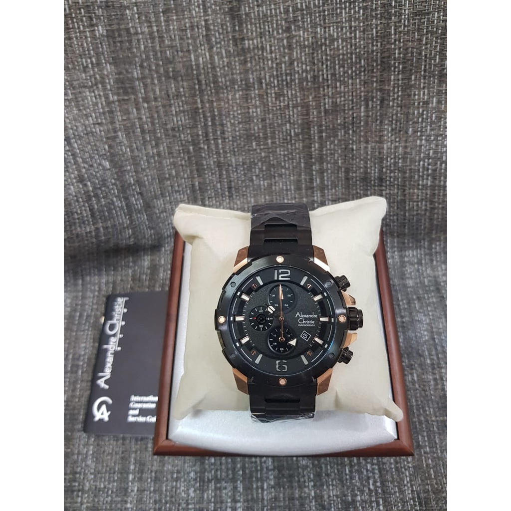 Jam Tangan Alexandre Christie AC 6410 AC6410 Cowok Pria Black Rosegold