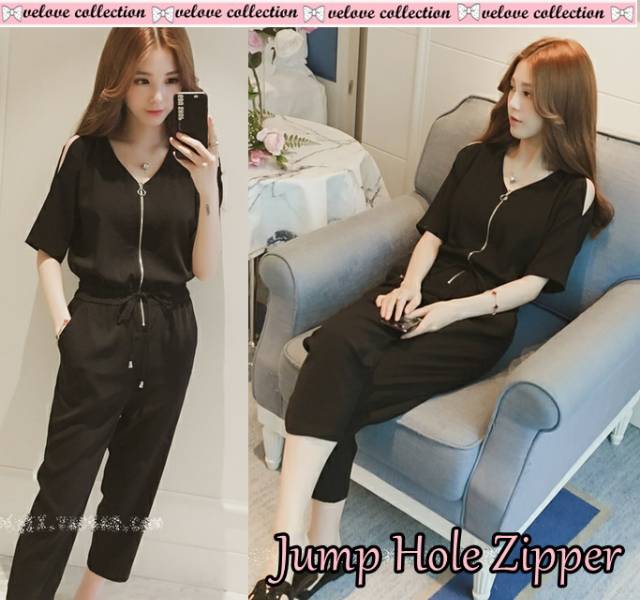 Bisa COD Jampsuit hole Zipper