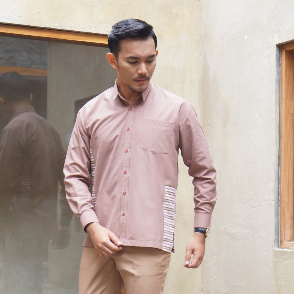 Kemeja Kasual Kerja Polos mix Tenun Lurik - ARSAKA Kaivan kemeja