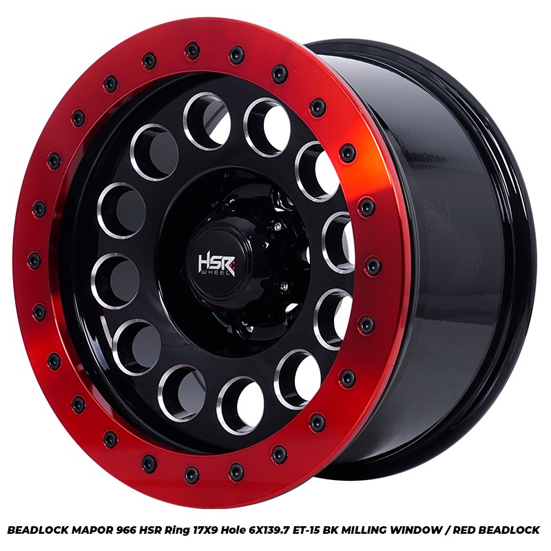 PELEK MOBIL HSR RING 17 LUBANG BAUT 6 VELG BEADLOCK MAPOR HSR RING 17 LEBAR 9 PCD 6X139,7 ET-15 PAJE