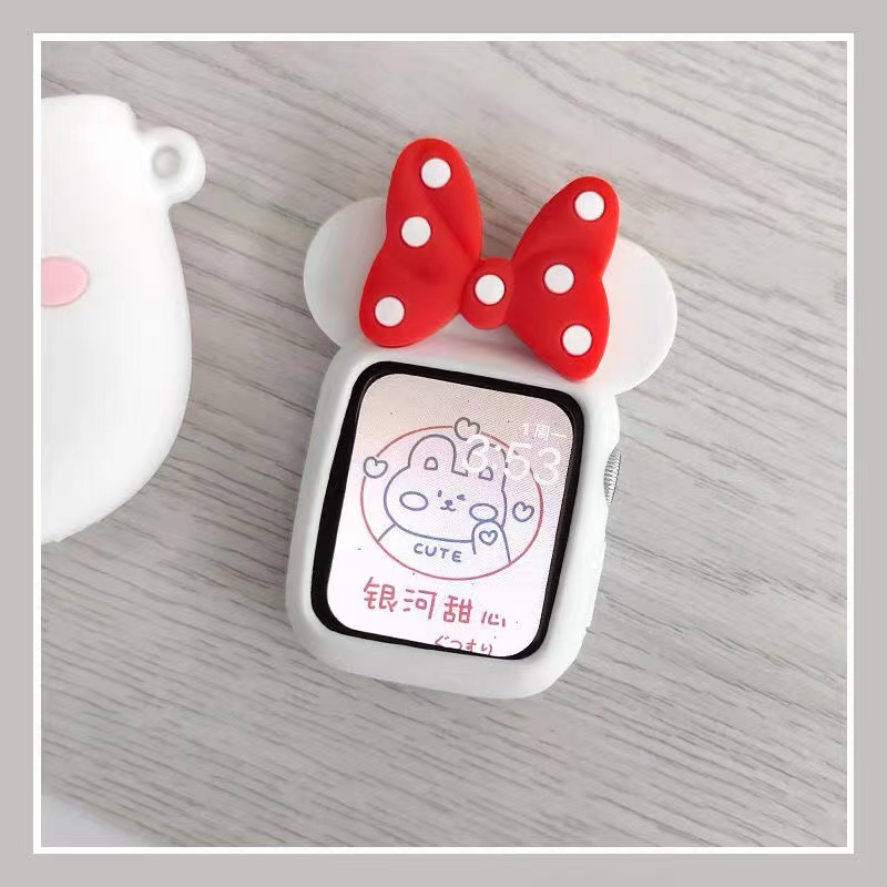 Bumper Penutup Silikon Lembut Kartun minnie Untuk Apple Watch SE 7 6 5 4 3 2 1 41mm 45mm 44mm 40mm 38mm 42mm Case Pelindung Kartun Lucu Untuk Aksesoris iWatch