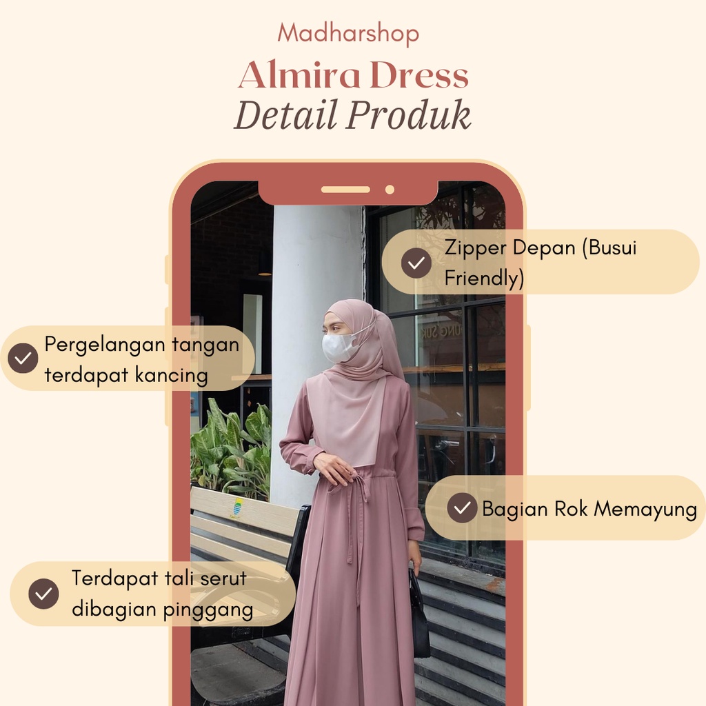 Almira Dress Rayon Gamis Wanita Remaja Busui Friendly Polos Premium Ld 112 cm - Long Dress Dewasa Terbaru - Fashion Muslim Syar'i Kekinian Gamis Muslimah