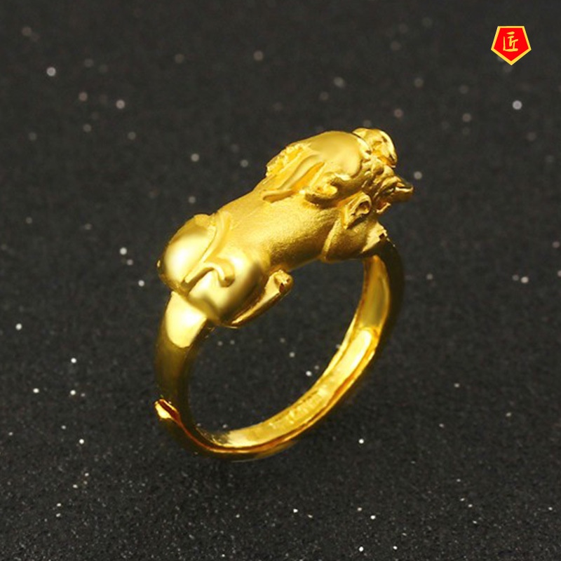 [Ready Stock]Temperament Personality Lucky Beast Gold Ring