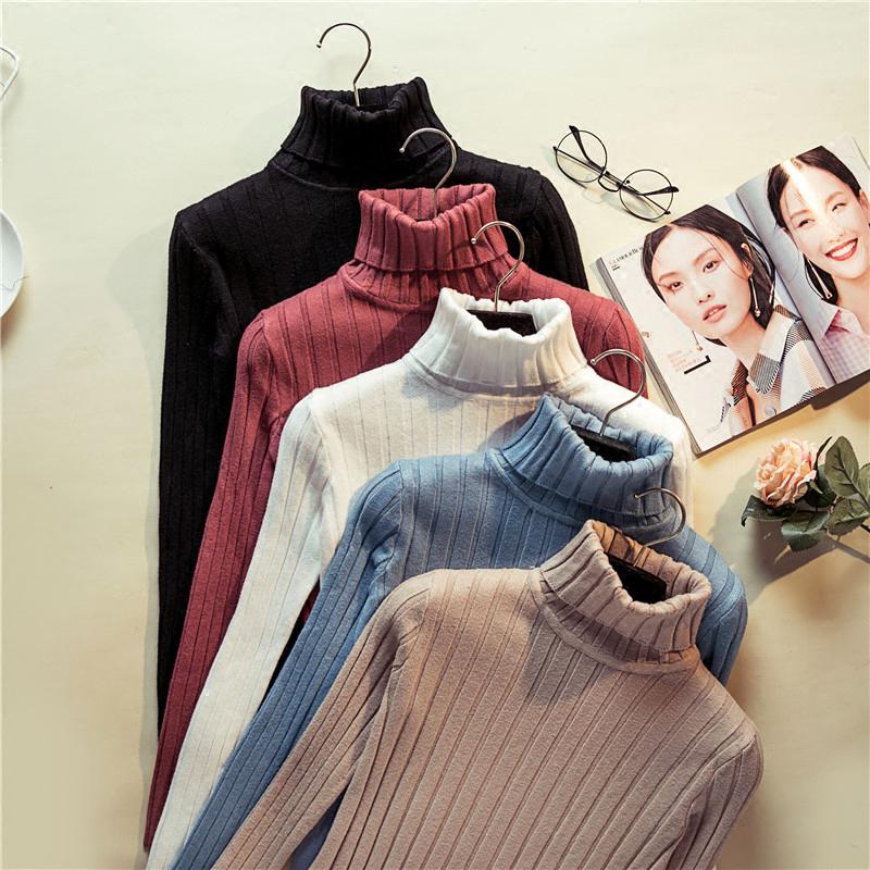 Fashion Wanita  Rajutan  Sweater Kaos  Slim Turtle Neck 