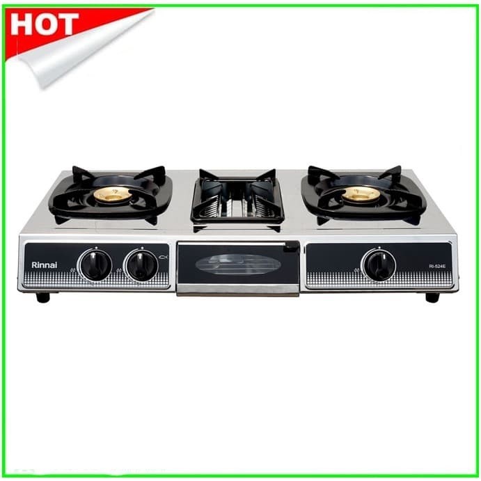 Rinnai Kompor Gas RI-524E Kompor Gas 3 Tungku (1 Tungku Grill Pan)