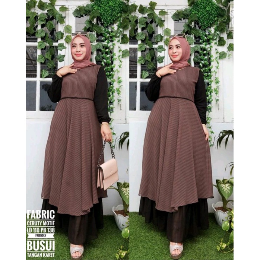 Gamis Ceruty Kombinasi ~ Gamis CERUTY MOTIF SALUR ~Baju Gamis Model Terbaru & Terlaris ~ COD Seluruh