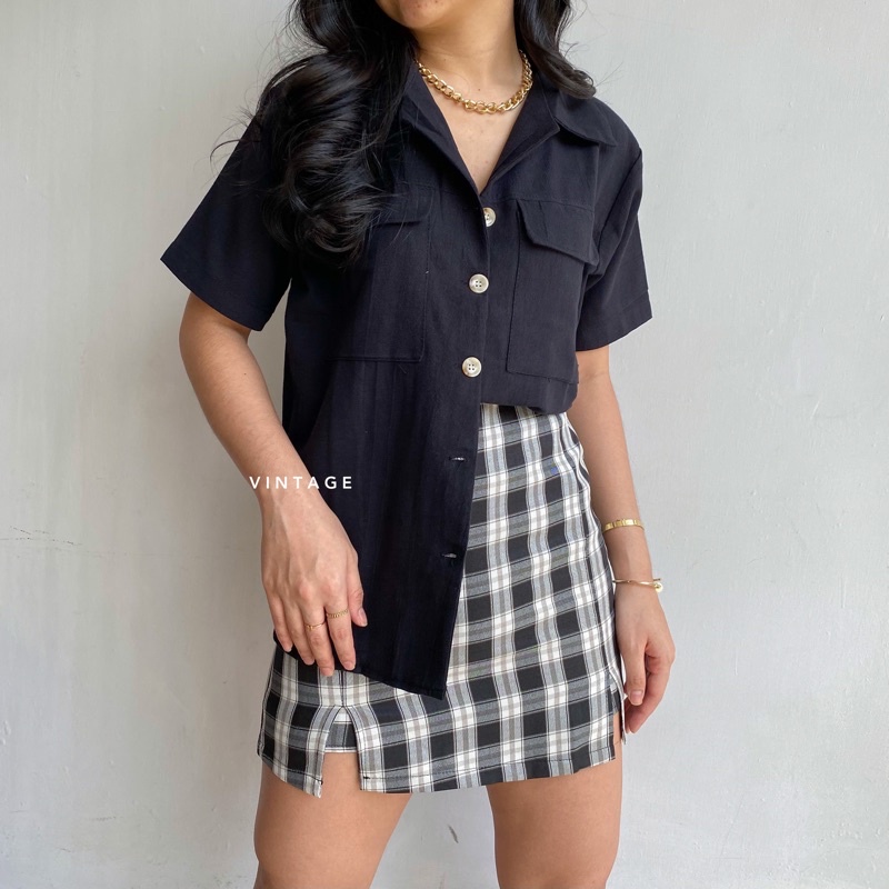 KEMEJA WANITA CASUAL POCKET TOP KEMEJA WANITA POLOS BASIC MURAH-4