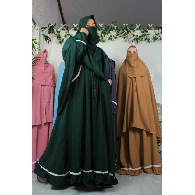 GAMIS WOLFIS  set HIJAB FREE cadar resta renda bawah syari wanita muslim reamaj niqob purdah niqobis