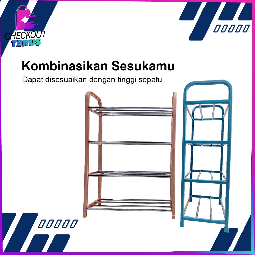 CT C99 Rak Sepatu Susun 4 Tingkat Portabel Multifungsi Bongkar Pasang Motif Polos Warna Organizer Rack Shoe Import