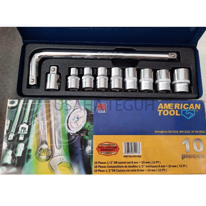 Kunci Sok Set 1/2" DR 12 PT 10pcs American Tool 8957492