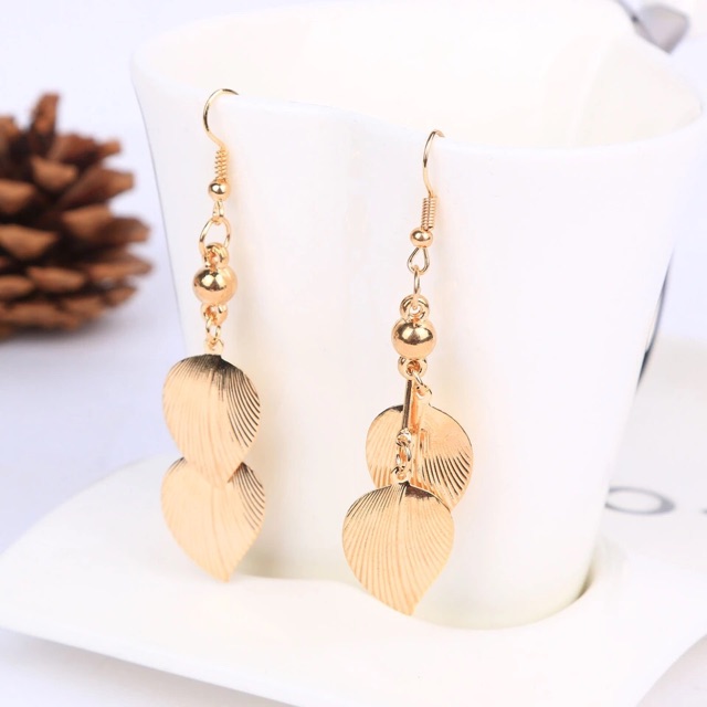 Set perhiasan lapis emas tassel import anting kalung  A06 gold leave