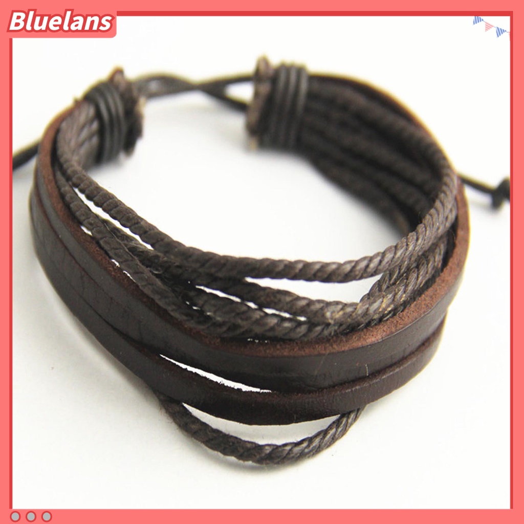 Gelang Multilayer Bahan Kulit Imitasi Gaya Vintage Untuk Pria