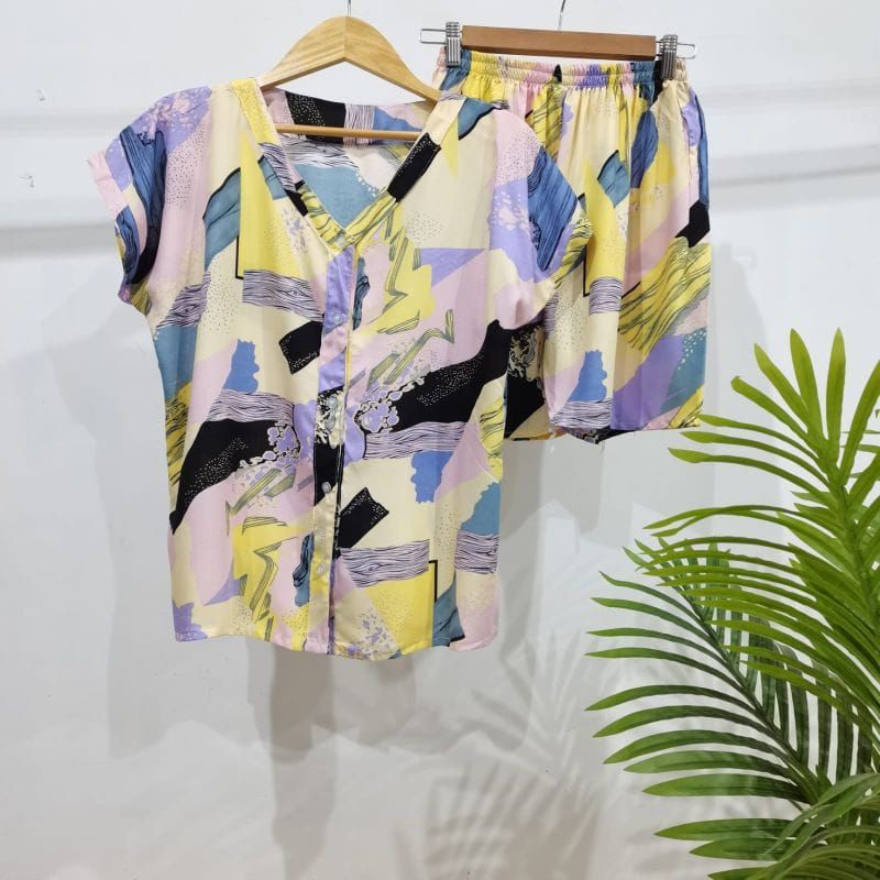 0PIYAMA KANCING PENDEK | PIYAMA BUSUI PENDEK | PIYAMA RAYON | BAJU TIDUR MURAH-KCB 14