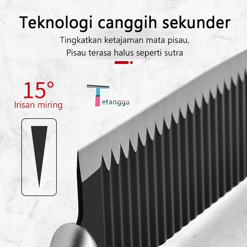 Pisau Dapur Hitam Set Isi 6pcs Black Knife Set Set 6 pcs Black Pemotong Gelombang Baja  Tahan Karat