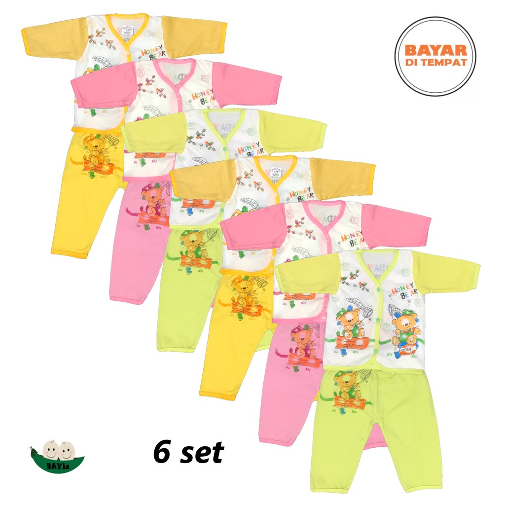 BAYIe - 6 SET Setelan Baju Bayi Lengan Panjang+Celana Panjang MELODY new born umur 0-3 bulan