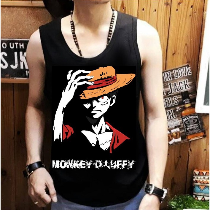 Shalch Trendy - Singlet Pria Tanpa Lengan Gambar Luffy Topi 01 / Pakaian Pria