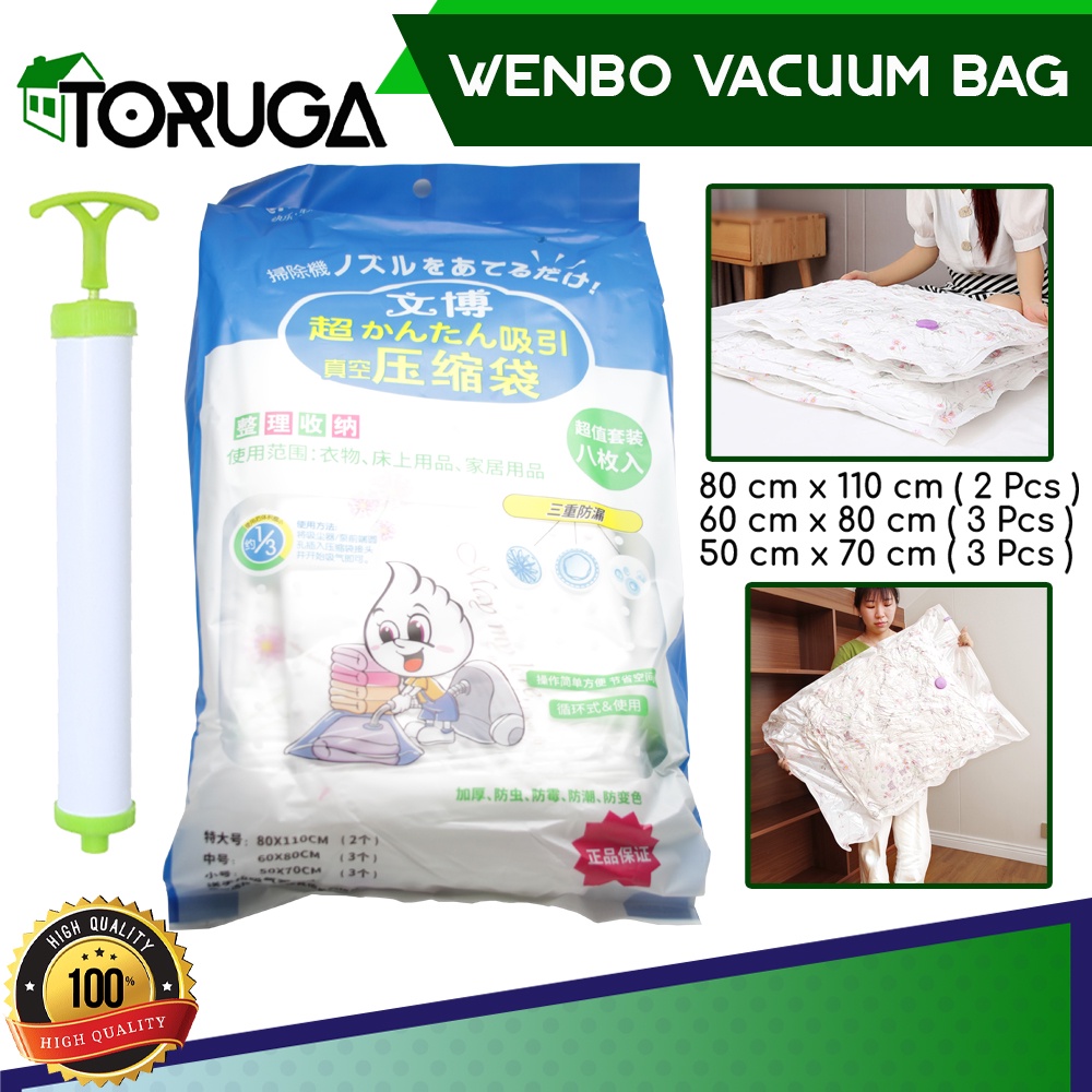 Vacum Bag Wenbo Refill Vakum Plastik Penghemat Tempat Storage Koper Isi 8 Free Pompa