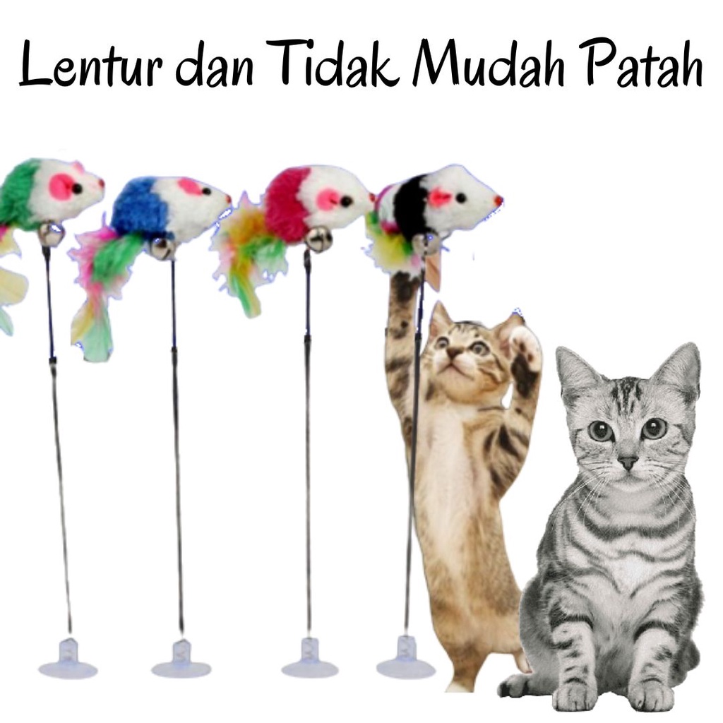 Mainan Tongkat Kucing Tempel Tikus Lentur Cat Toy Kitten Toys FEFARM