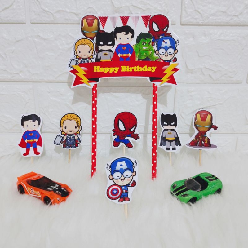 Topper Super Hero Chibi Topper superhero kartun topper ulang tahun happy birthday topper puding
