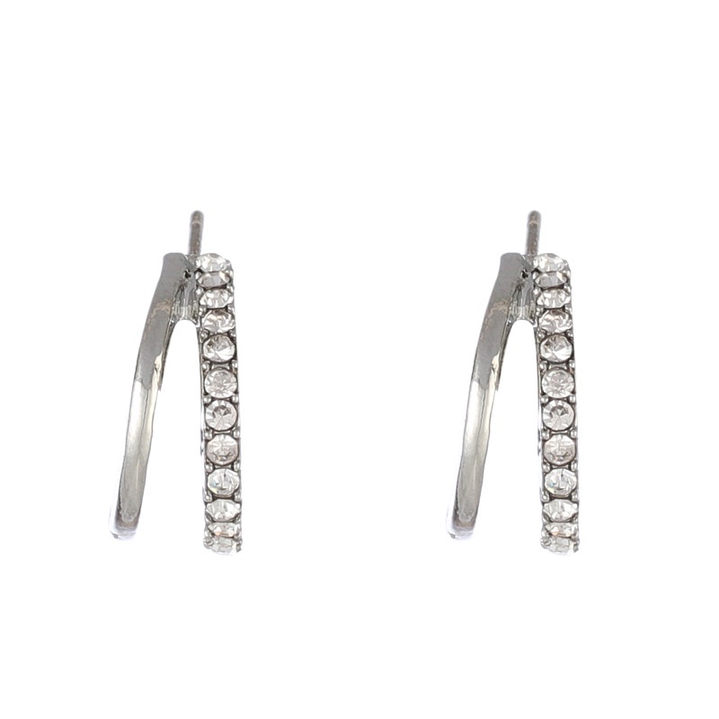 925 Sterling Silver Anting Kecil Fashion Wanita Tindik Setengah Lingkaran Berkedip Berbentuk Cshaped