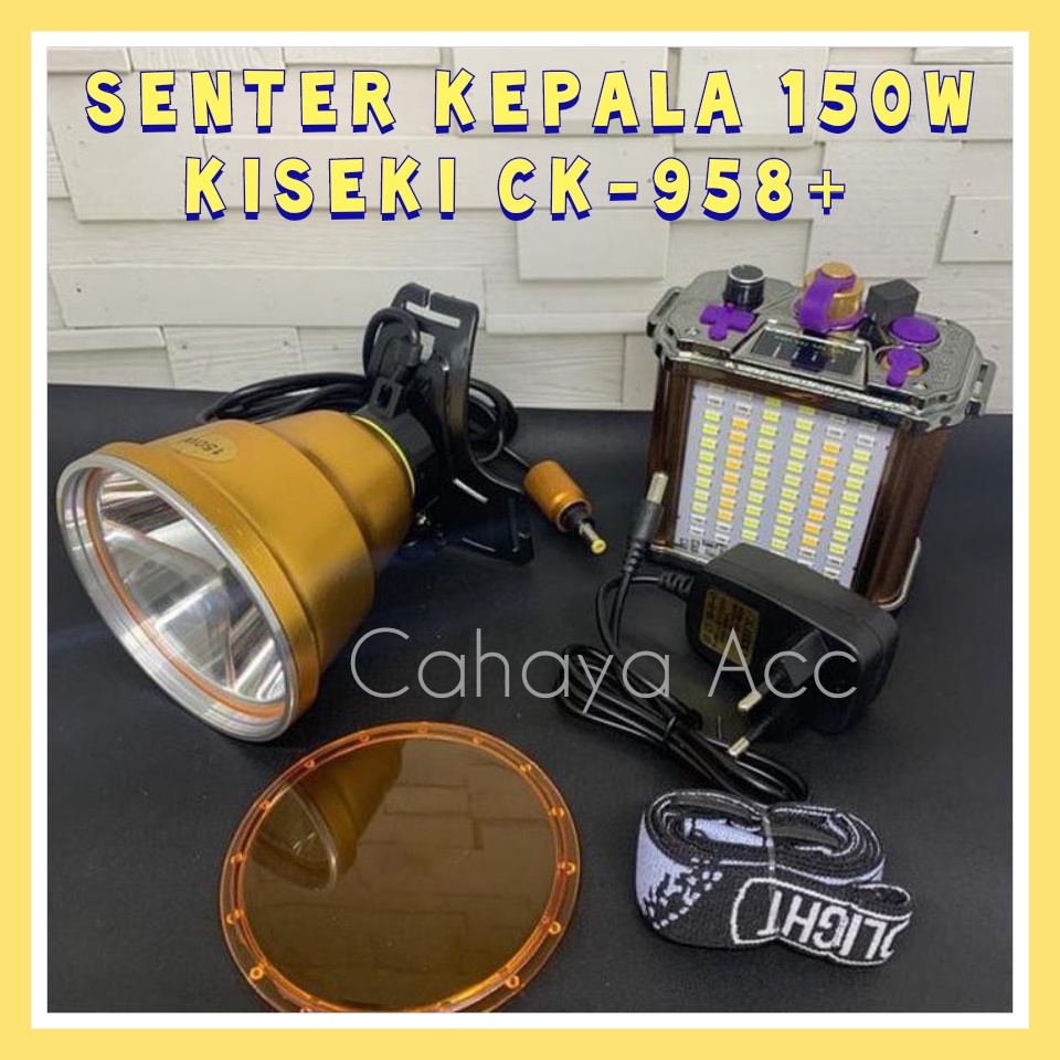 Senter Kepala Kiseki 150 Watt CK-958+ Dengan Aki Bisa Lampu Dan Power Bank Super Terang Senter Kiseki / Senter Kepala 150W Bonus Lensa Kuning