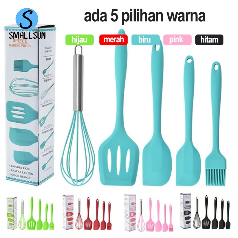 Spatula Set Alat Masak 5 In 1 Sutil Scrap Kocokan Silicone/Silikon