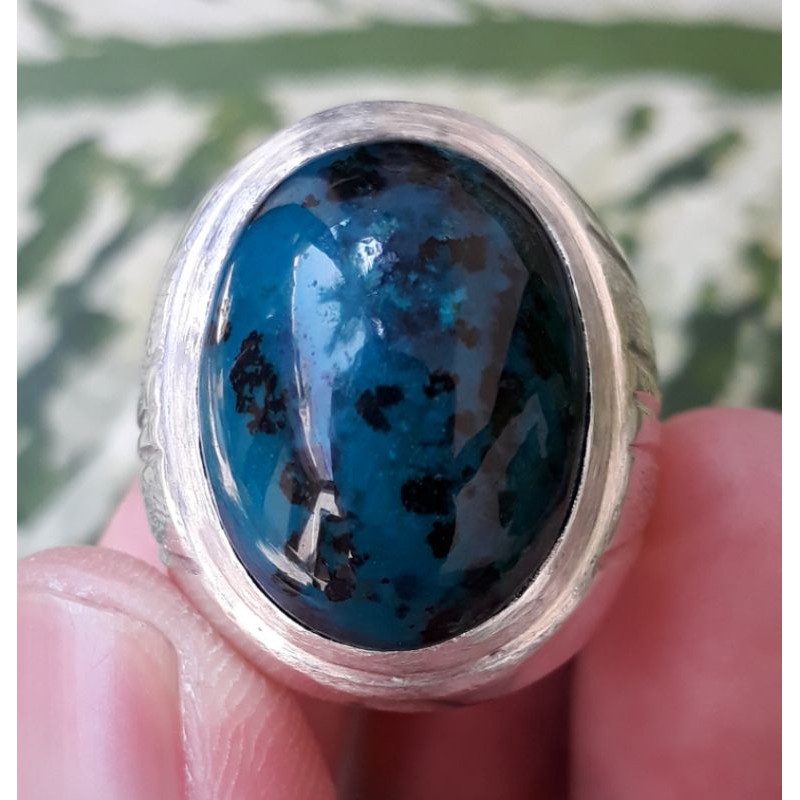 Natural Bacan Doko Totol Asli Kristal Ring Perak Tebal