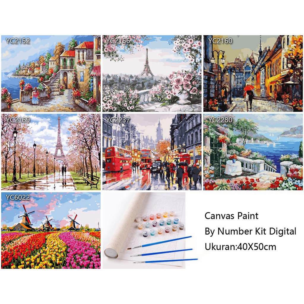 CANVAS PAINT BY NUMBER KIT 40x50CM LUKISAN DIGITAL OIL PAINTING DIY PAKET MELUKIS