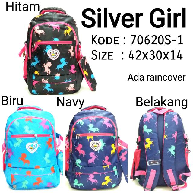 TAS SEKOLAH+TEMPAT PENSIL ANAK CEWEK TERBARU SILVER GIRL 70620S-1