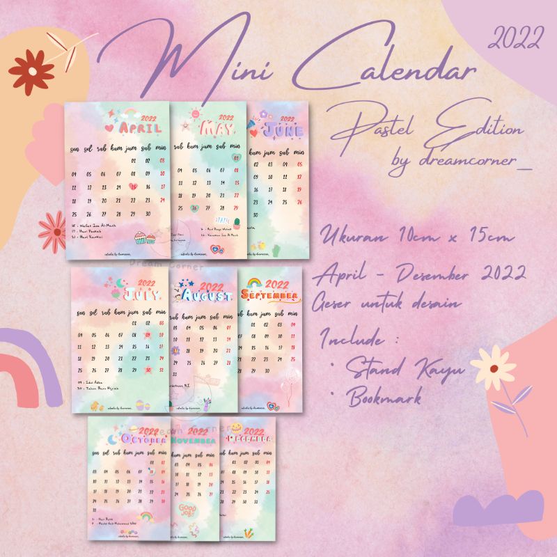 Calendar 2023 - Pastel Edition 15x10 | Kalender Meja | Kalender Mini