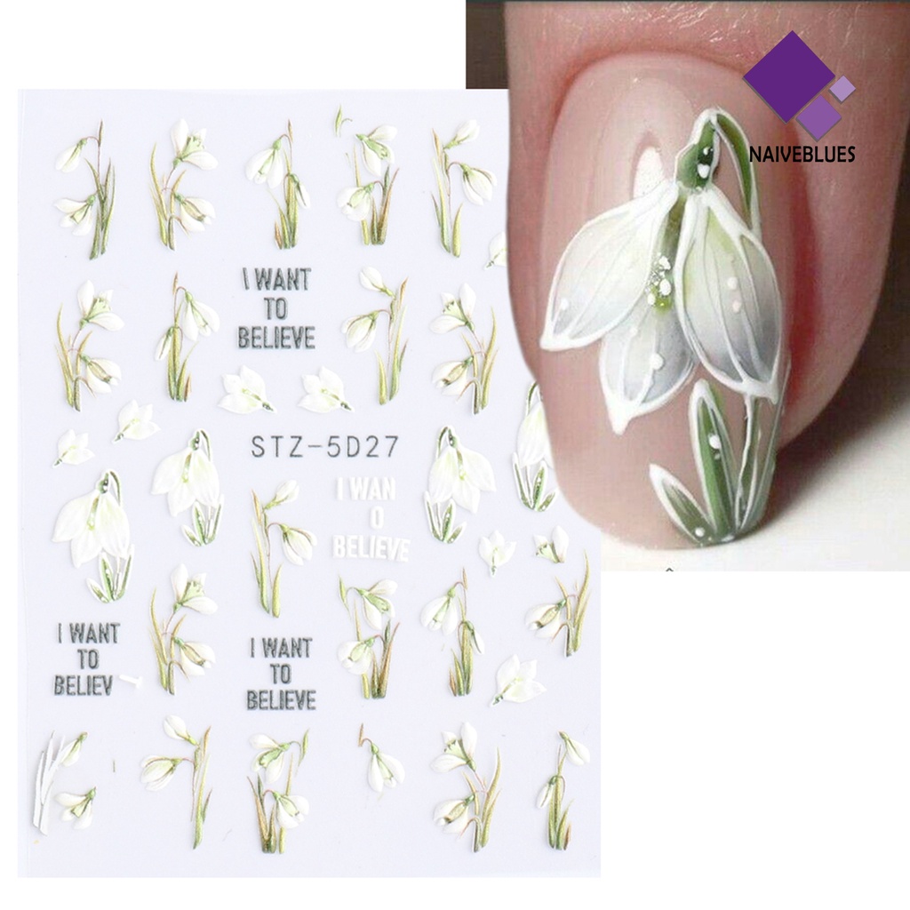 Naiveblue Stiker Kuku 5D Motif Bunga Tulip Untuk Nail Art