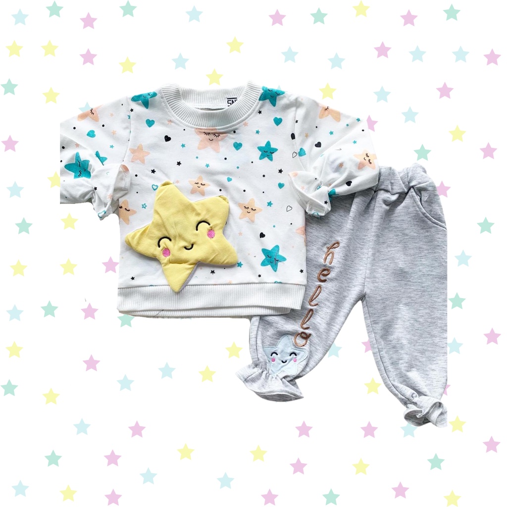 setelan sweater anak 1-3 tahun LED HELLO STAR sweater set lengan panjang celana pajang baju anak perempuan baby balita