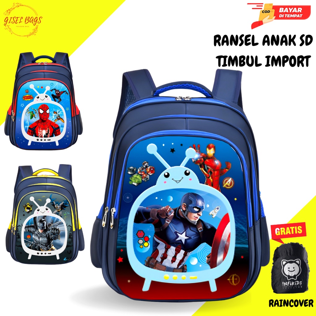 GSB Tas anak laki laki sekolah tk sd import gambar karakter superhero waterproof