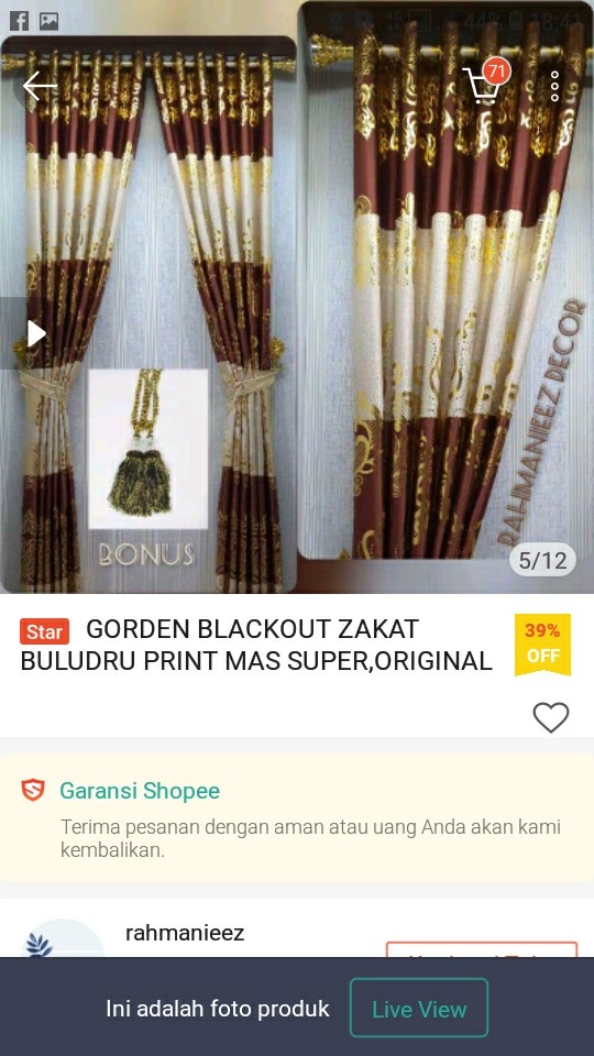 Gorden Blackout Zakat Buludru Print Mas Super,original &tebal