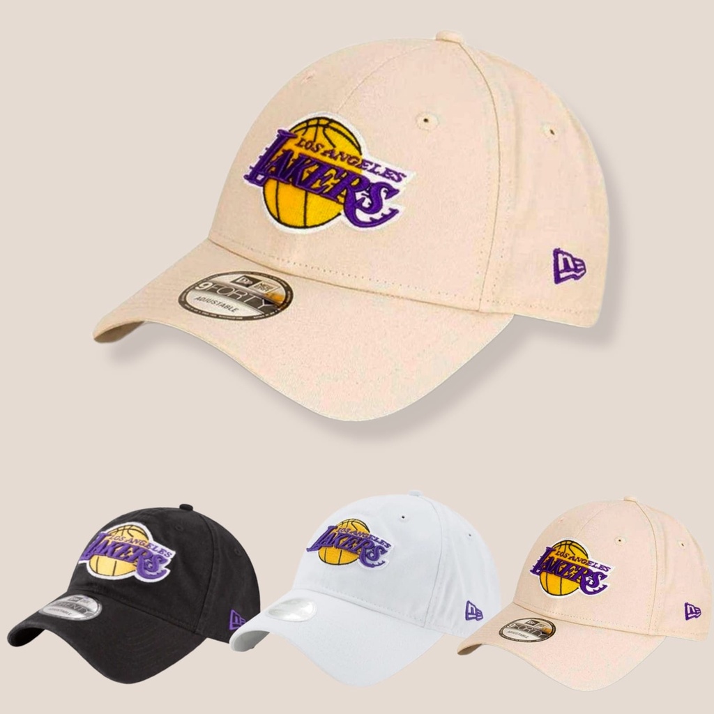 Topi Pria Keren Distro Basketball Bordir Lakers Nba Premium Karakter Katun dril terbaru Krem Hitam putih