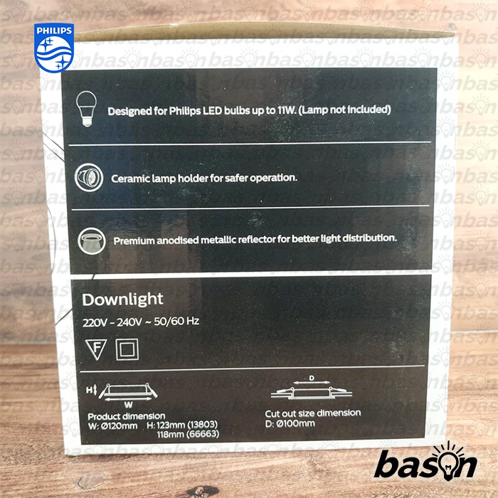 PHILIPS DOWNLIGHT 13803 Glass Recessed White | Rumah Lampu E27 100mm dengan Kaca