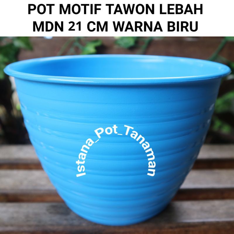 GROSIR POT BUNGA TANAMAN MOTIF TAWON LEBAH MDN 21 CM WARNA BIRU MURAH